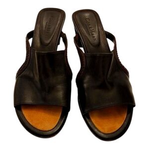 Cole Haan Open Toe Brown Black Leather‎ Slingback Heeled Sandals Mules Size 7
